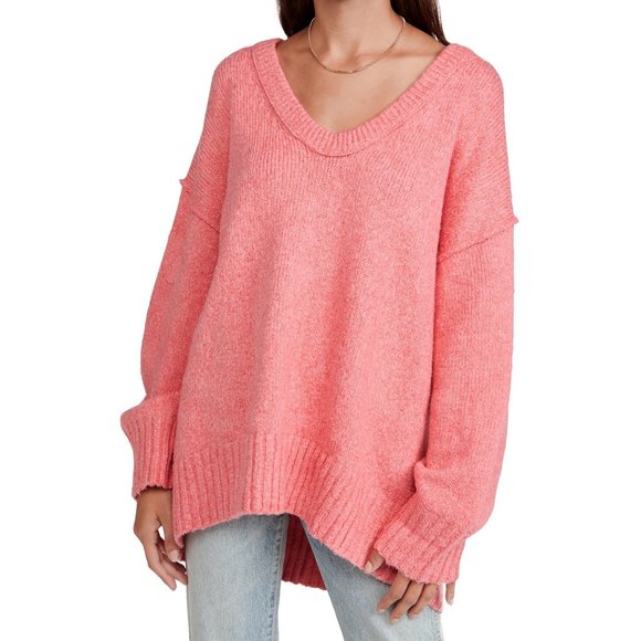 NEW Free People Brookside Tunic Oversized Knit Sweater Pink Lightning $128 M - Picture 7 of 10